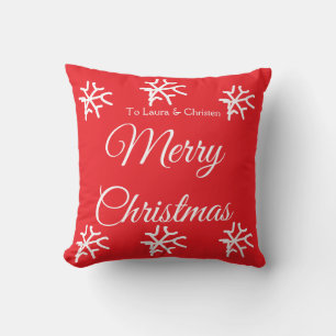 Merry Christmas add name text custom family gift Throw Pillow
