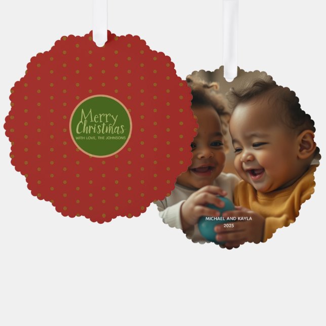 Merry Christmas Add Photo Paper Ornament Card (Front/Back)