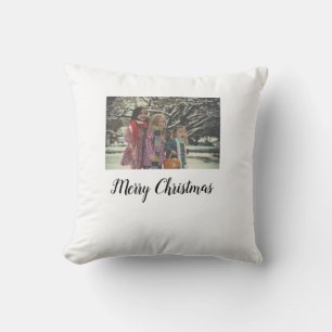 merry christmas add photo text holiday custom throw pillow