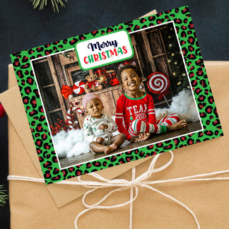 Merry Christmas (add your own photo) Leopard Print Holiday Card