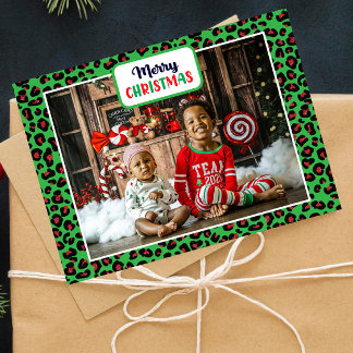 Merry Christmas (add your own photo) Leopard Print Holiday Postcard