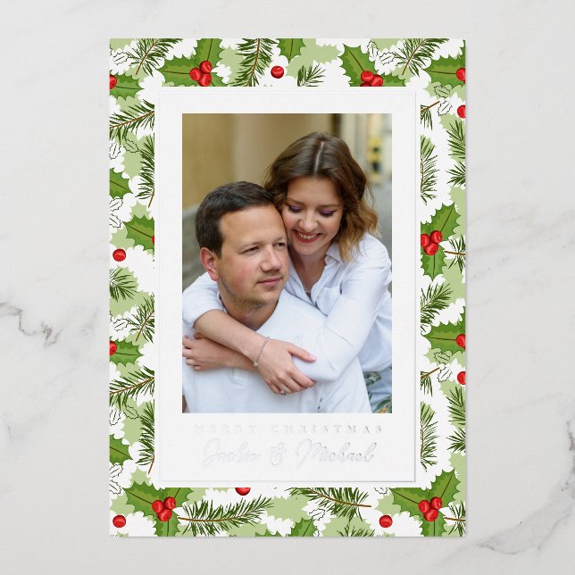 MERRY CHRISTMAS | Add Your Photo Foil Holiday Card (Front)