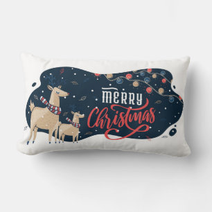 Merry Christmas Adorable Reindeer Lumbar Pillow