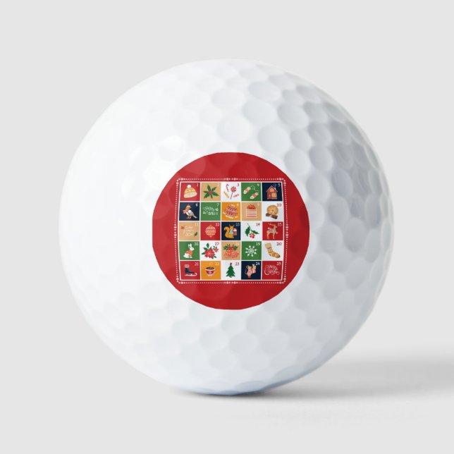 Merry Christmas Advent Calendar Poinsettia Red Golf Balls (Front)