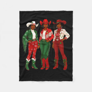 Merry Christmas African American Afro Cowgirl West Fleece Blanket