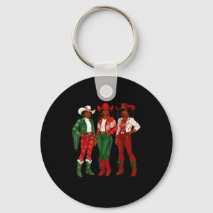 Merry Christmas African American Afro Cowgirl West Keychain