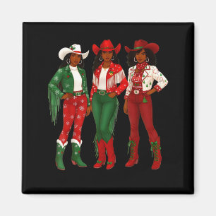 Merry Christmas African American Afro Cowgirl West Magnet