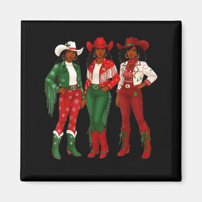 Merry Christmas African American Afro Cowgirl West Magnet (Front)