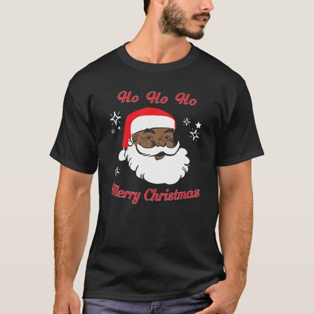 Merry Christmas African American Black Santa Claus T-Shirt (Front)