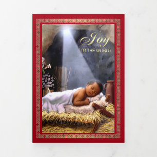 Merry Christmas. African American Nativity Art Tri-Fold Holiday Card