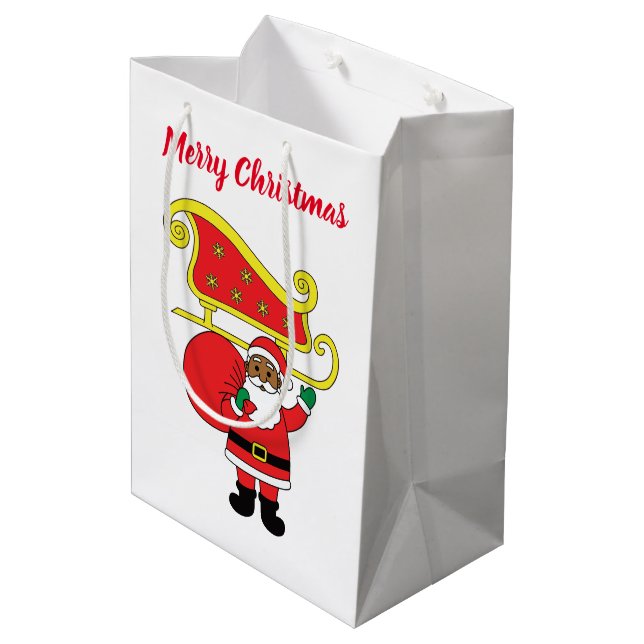 Merry Christmas African American Santa Claus Medium Gift Bag (Back Angled)
