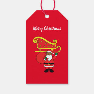 Merry Christmas African American Santa Claus Red Gift Tags