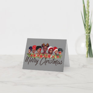 Merry Christmas African American Women Grey Holiday Card