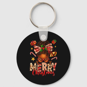 Merry Christmas Afro Messy Bun Xmas 2025 Woman Gir Keychain