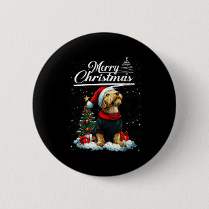 Merry Christmas Airedale Terrier Santa Hat Dog Lov 2 Inch Round Button