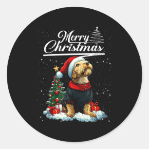 Merry Christmas Airedale Terrier Santa Hat Dog Lov Classic Round Sticker