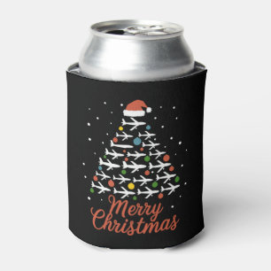 Merry Christmas Airplane Tree Vacation Can Cooler