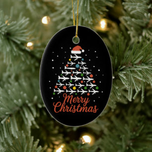 Merry Christmas Airplane Tree Vacation Ceramic Ornament