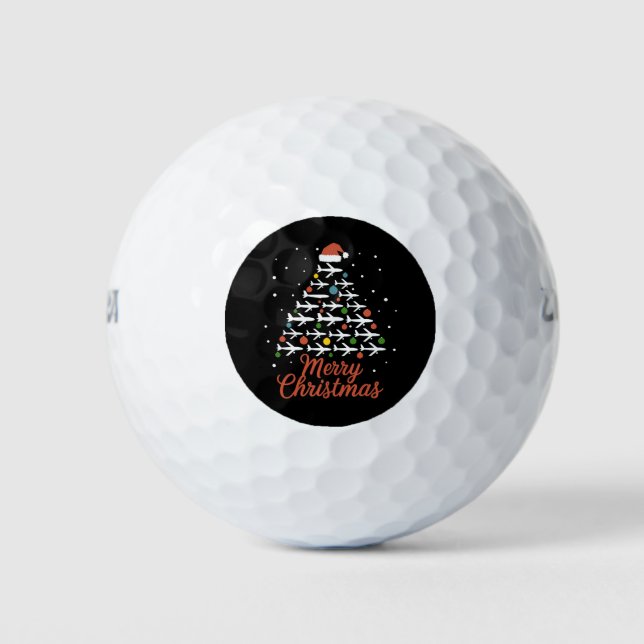 Merry Christmas Airplane Tree Vacation Golf Balls (Front)