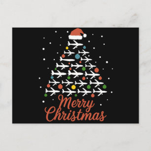 Merry Christmas Airplane Tree Vacation Holiday Postcard