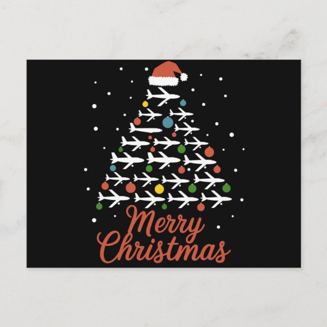 Merry Christmas Airplane Tree Vacation Holiday Postcard (Front)