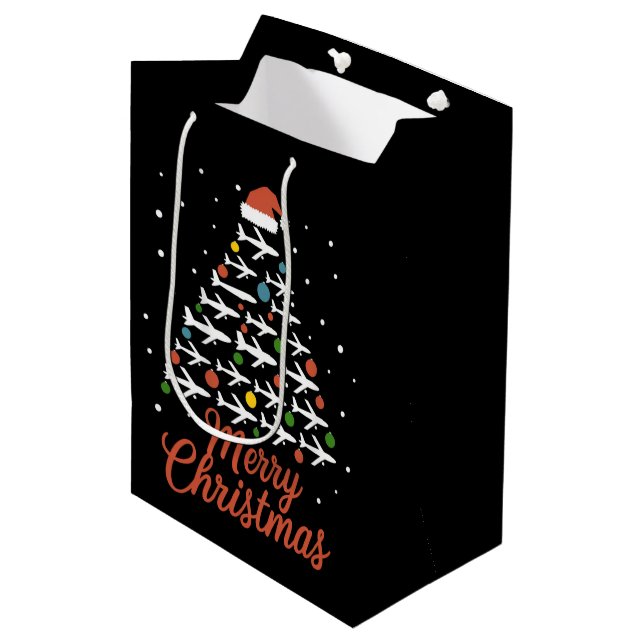 Merry Christmas Airplane Tree Vacation Medium Gift Bag (Front Angled)