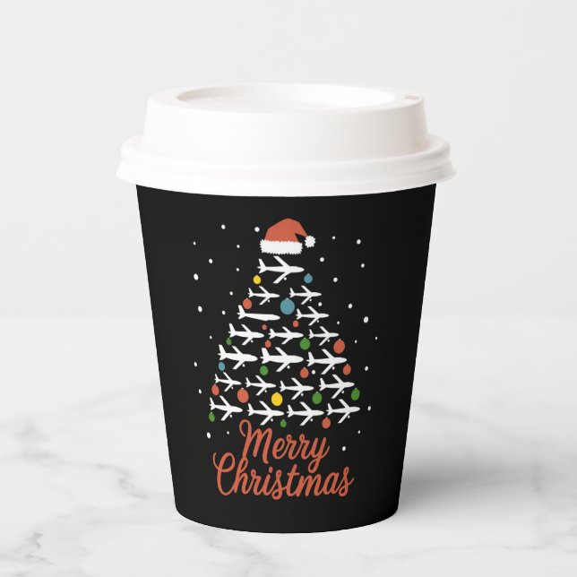 Merry Christmas Airplane Tree Vacation Paper Cups (Front)