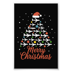 Merry Christmas Airplane Tree Vacation Photo Print