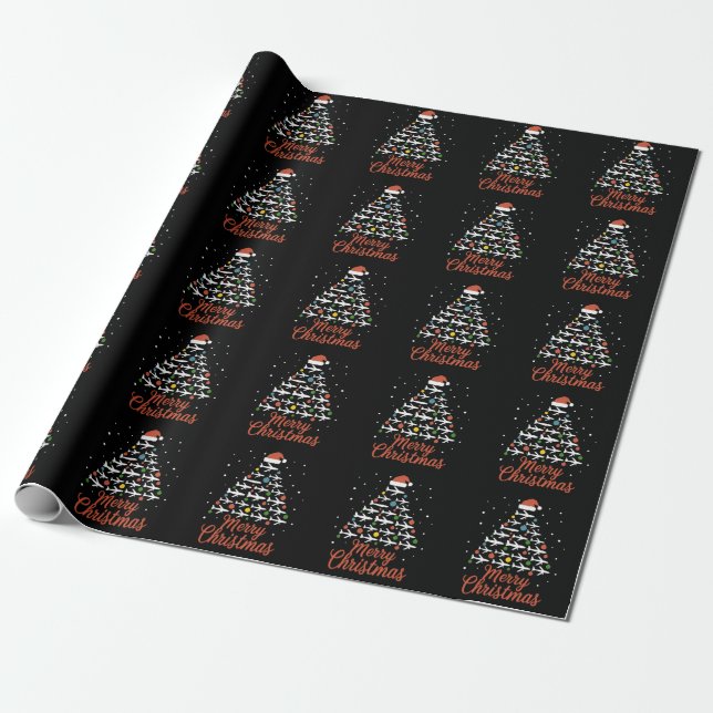 Merry Christmas Airplane Tree Vacation Wrapping Paper (Unrolled)