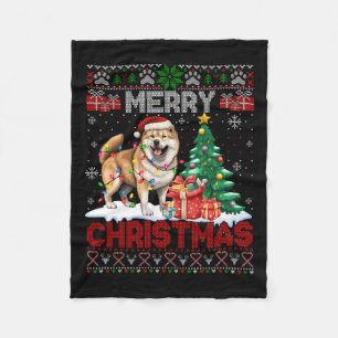 Merry Christmas Akita Dog Lovers Family Ugly Xmas  Fleece Blanket
