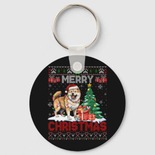 Merry Christmas Akita Dog Lovers Family Ugly Xmas Keychain