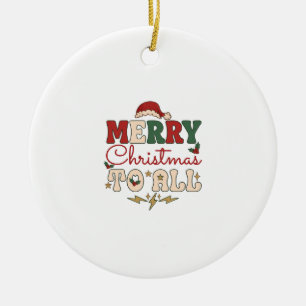 Merry Christmas All Santa Hat Lightning Stars Ceramic Ornament