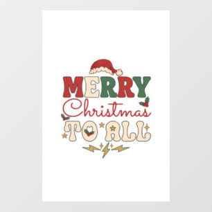 Merry Christmas All Santa Hat Lightning Stars Window Cling