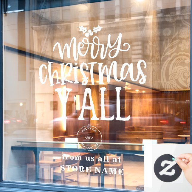 Merry Christmas All White Script Logo Store Name Window Cling (Cafe Window)