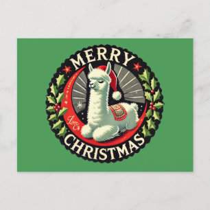 Merry Christmas Alpaca Artwork Christmas Artwork   Postcard