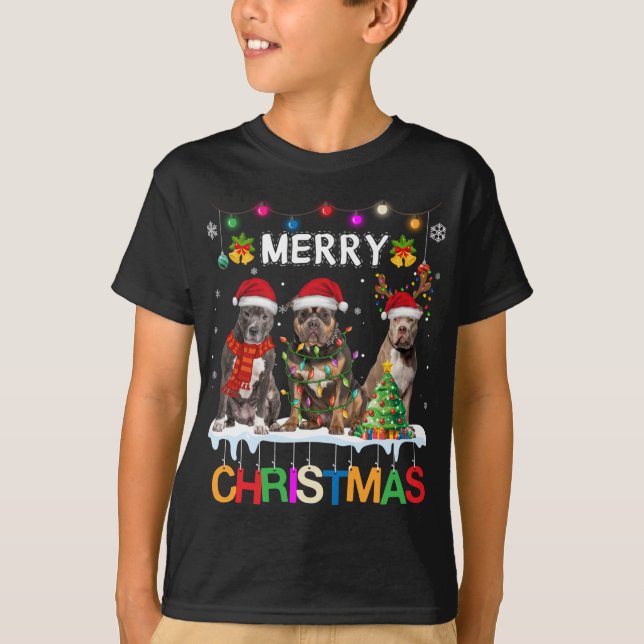 Merry Christmas American Bully Santa Christmas Tre T-Shirt (Front)