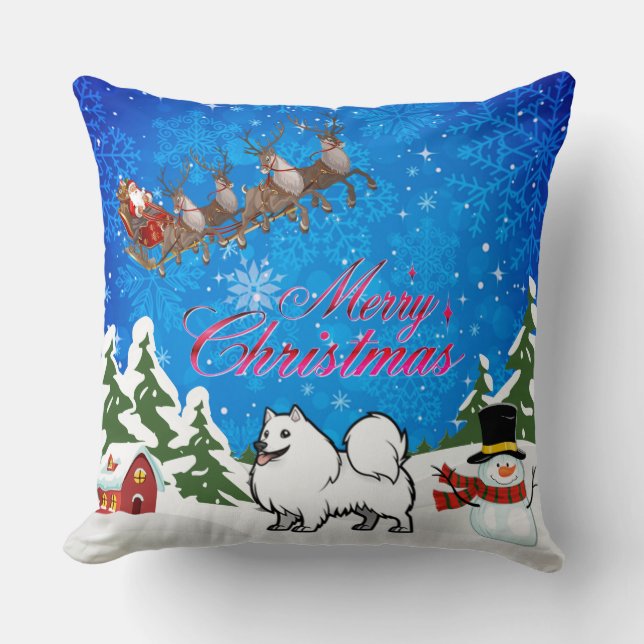 Merry Christmas American Eskimo Dog Throw Pillow (Front)