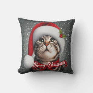 Merry Christmas American shorthair Cat , Santa Cat Throw Pillow