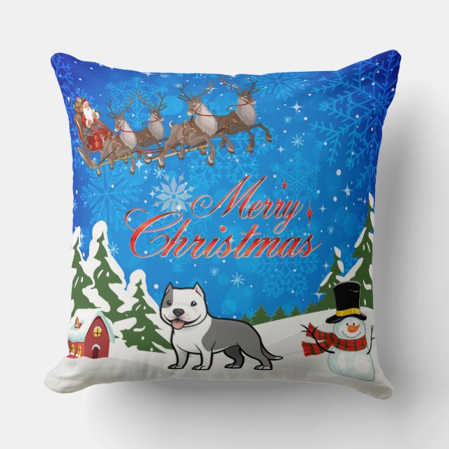 Merry Christmas American Staffordshire Terrier Throw Pillow (Front)