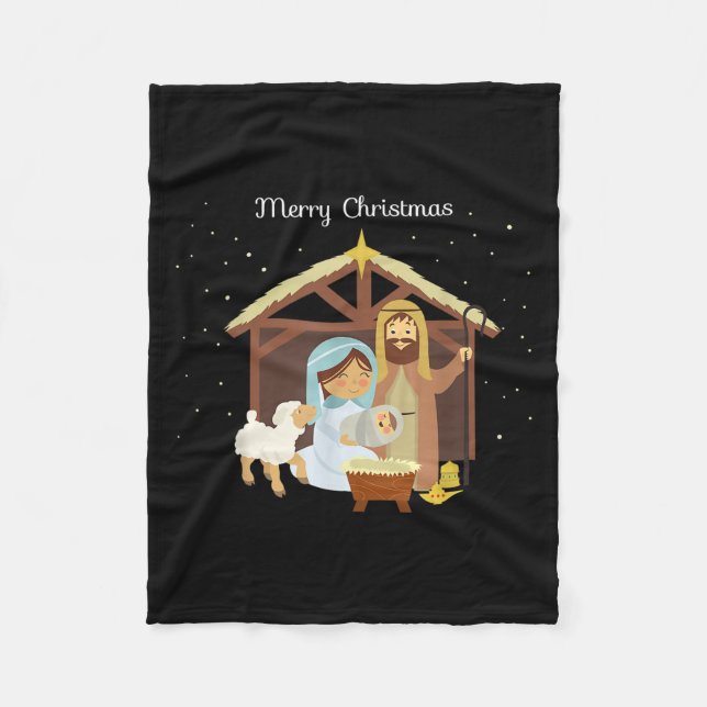 Merry Christmas &amp; Nativity Scene Christian Fai Fleece Blanket (Front)