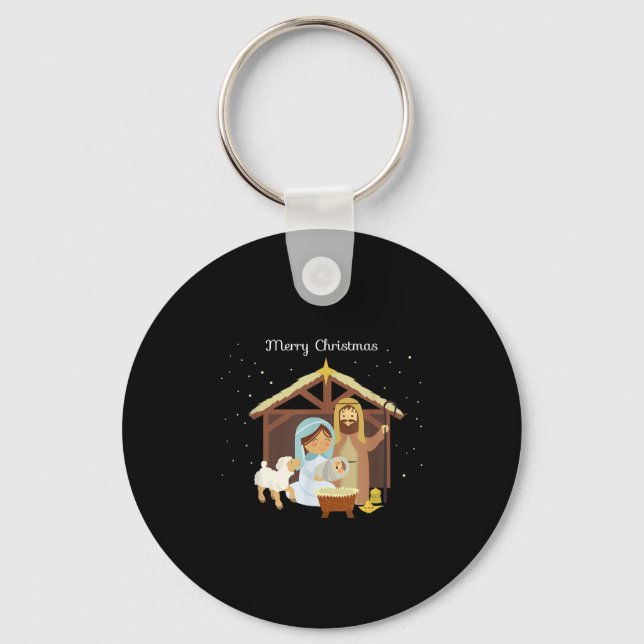 Merry Christmas &amp; Nativity Scene Christian Fai Keychain (Front)