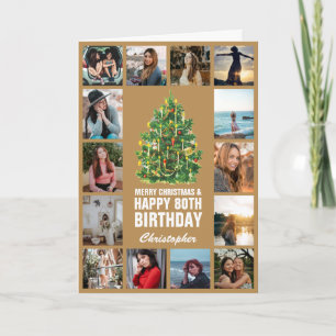 Merry Christmas and 80th Happy Birthday Gold Card