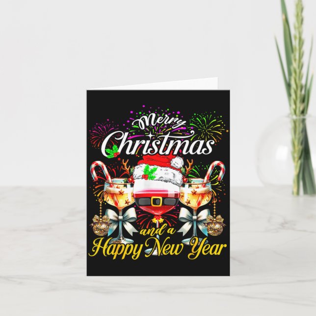 Merry Christmas And A Happy New Year Firework Wine Card (Front)