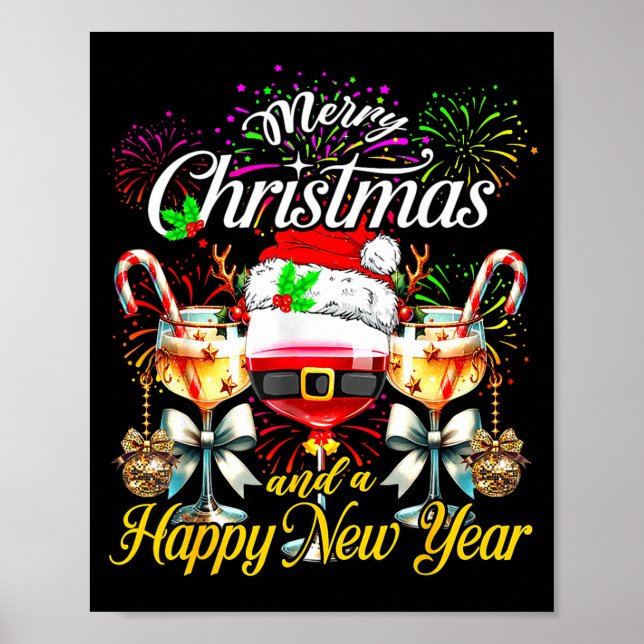 Merry Christmas And A Happy New Year Firework Wine Poster (Front)