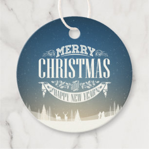 Merry Christmas and a Happy New Year Snow Scene Favour Tags