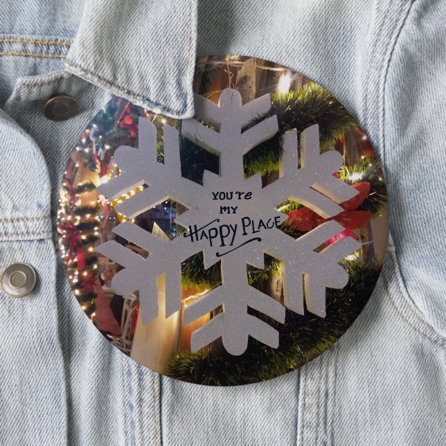 Merry Christmas and a Happy New Year Snowflake Art 6 Inch Round Button (In Situ)
