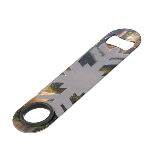 Merry Christmas and a Happy New Year Snowflake Art Bar Key (Back Angled)