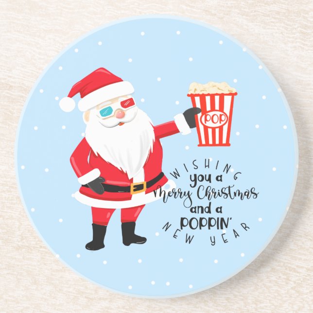 merry christmas and a poppin' new year popcorn coaster (Front)