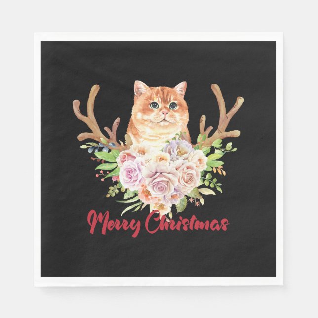 Merry Christmas and Cat Napkin (Front)