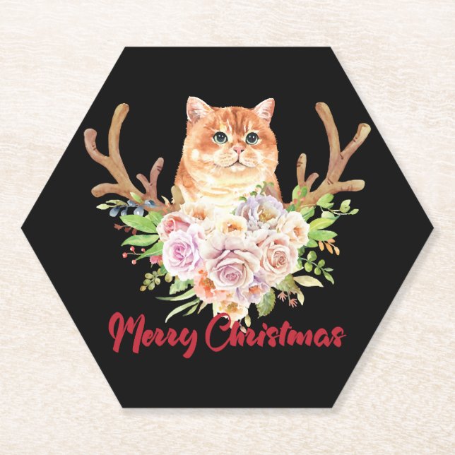 Merry Christmas and Cat Paper Coaster (Front)